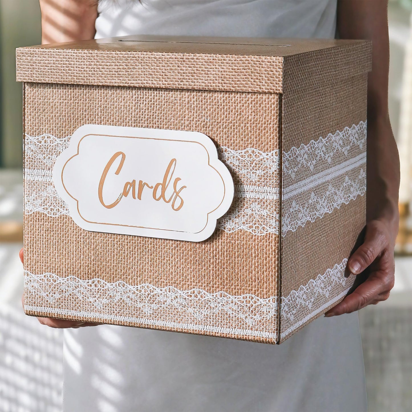 Kate Aspen Rustic Burlap & Lace Gift / Wedding Card Box, Money Box, Farmhouse Wedding Decorations For Reception - Also Perfect for Boho Baby Showers, Birthdays, Graduation