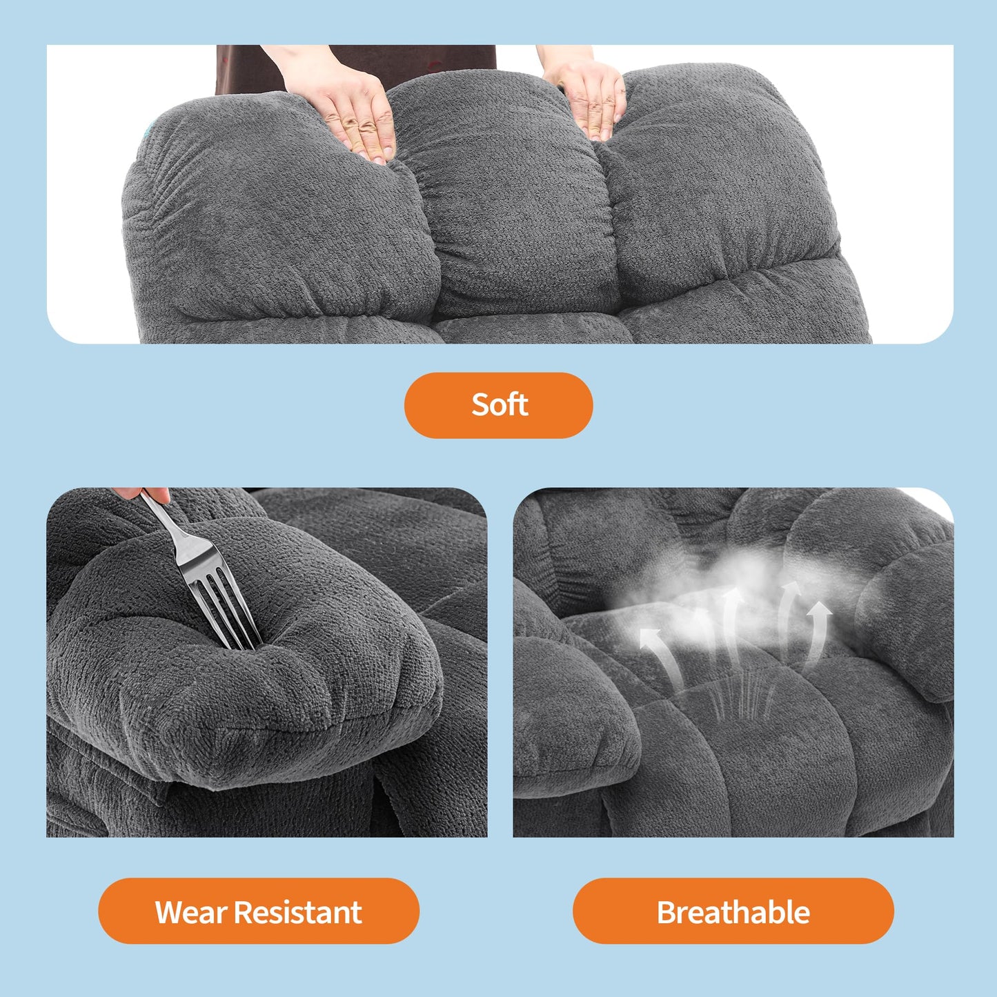 Manual Recliner Chair,Ergonomic Overstuffed Breathable Fabric Reclining Chair with Side Pockets,q235 Steel Frame Lazy Boy Recliner Single Sofa for Living Room Bedroom