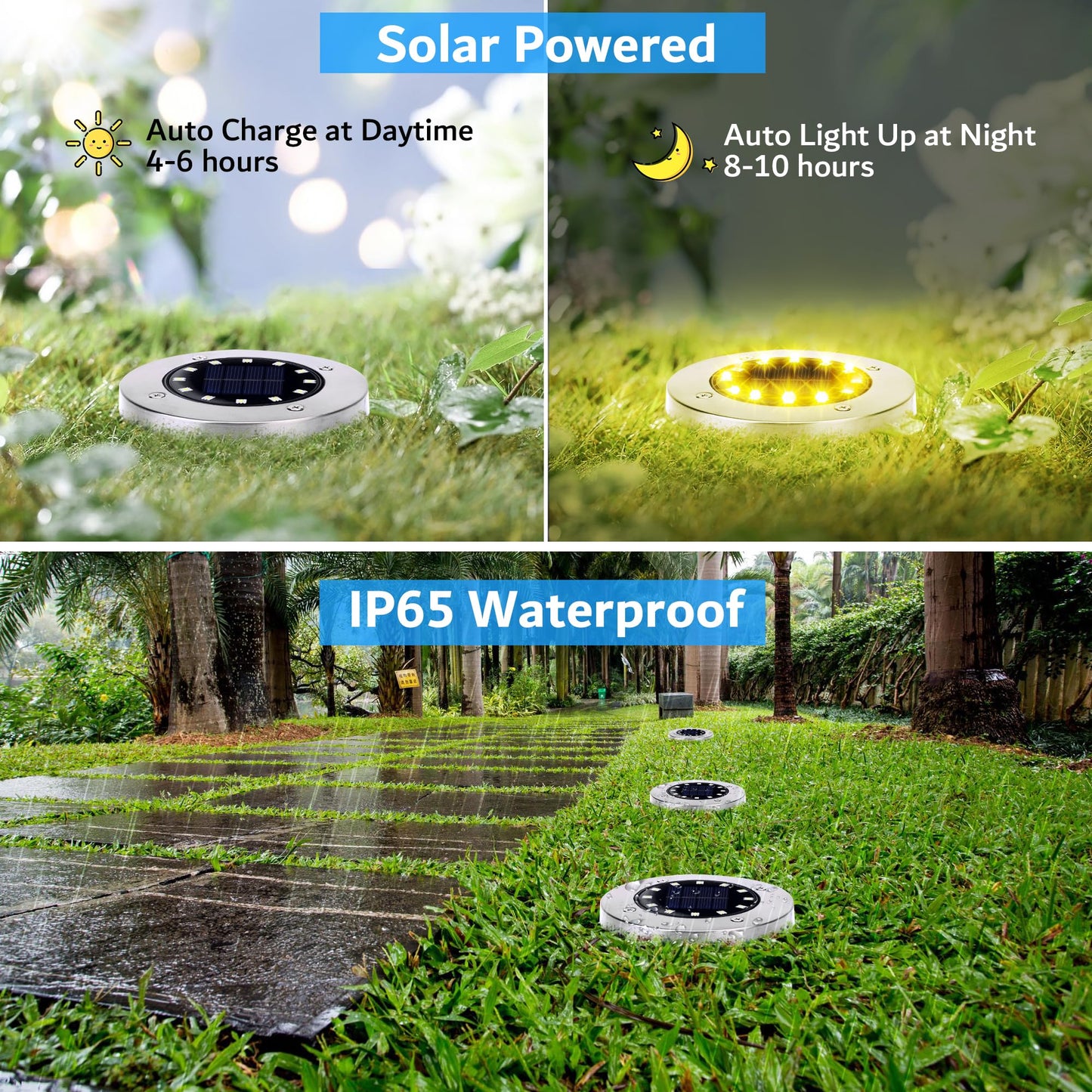Biling Solar Ground Lights Outdoor 12 Packs, Bright 12 LEDs Solar Lights Outdoor Waterproof for Yard Walkway Garden Driveway (Warm White)