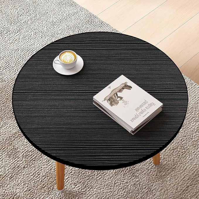 Funecy Round Coffee Table Low Table with 3 Solid Wood Sturdy Legs, Floor Table Desk for Sitting on The Floor, Storage and Living Room Furniture (Black)