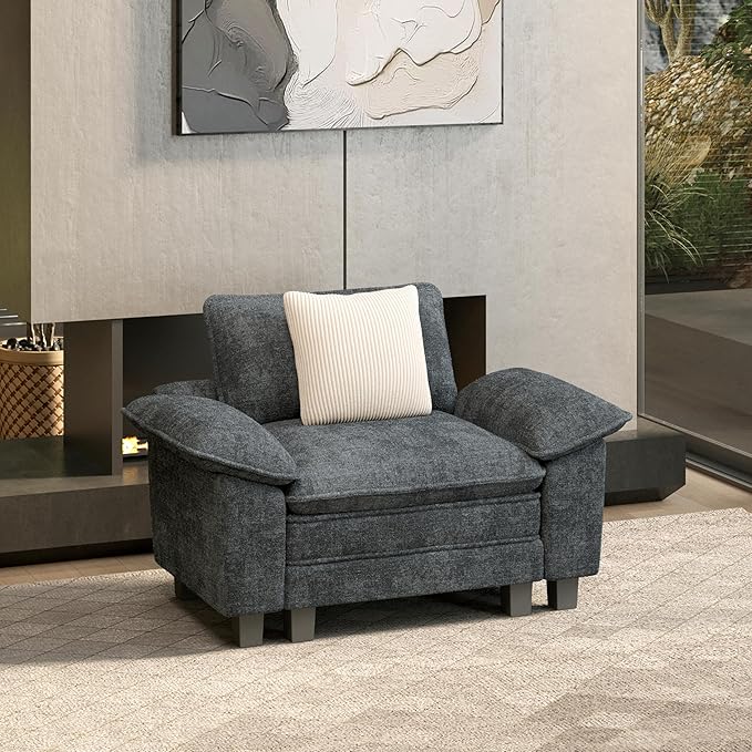 HERA'S HOUSE 54" Modular Sectional Sofa Couches for Living Room, Comfy Cloud Couch 1-Seater Deep Seat Sofa with Throw Pillow, Chenille Blue