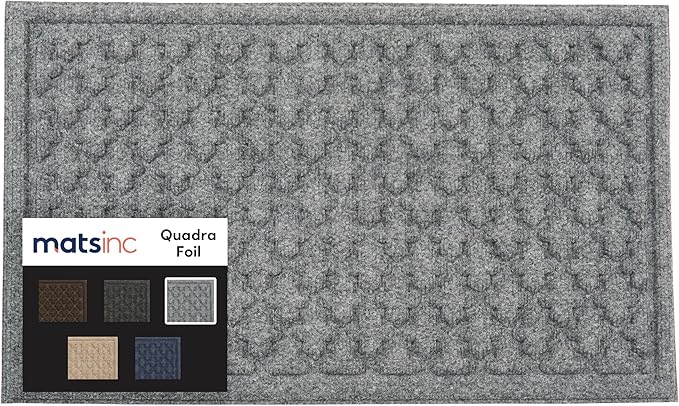 MATSINC Artisan Entry Front Door Mat - Rubber Back Indoor or Outdoor Entry Rug with Quadra Foil Design, Water Absorbing Rug, Made in The USA, 18" x 30", Slate