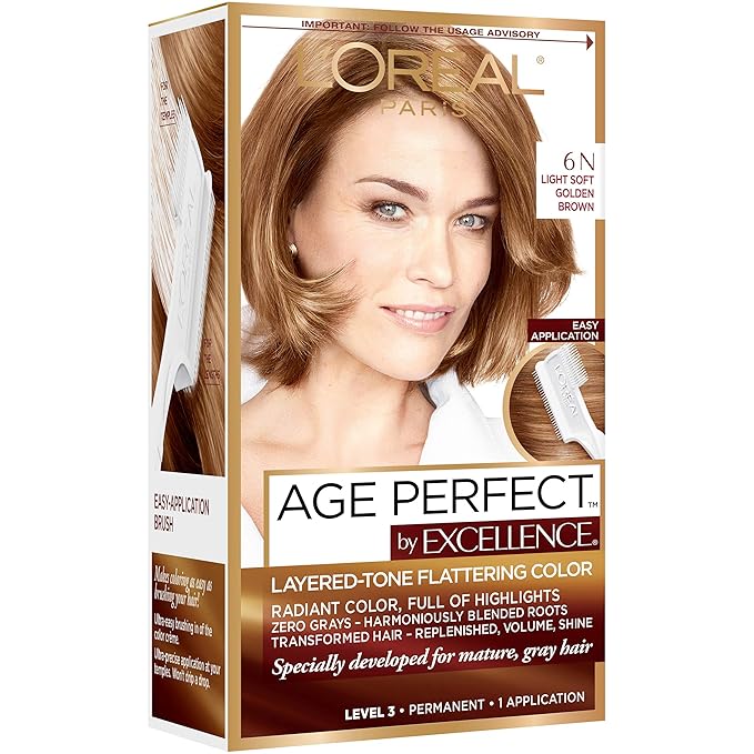 L'Oreal Paris ExcellenceAge Perfect Layered Tone Flattering Color, 6N Light Soft Golden Brown (Packaging May Vary)