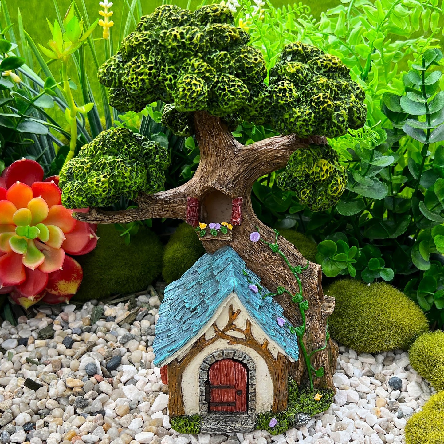 Mood Lab Fairy House - Fairy Garden Miniature Tree House - 8.5 Inch Tall Outdoor Decor for Fairies Figurines