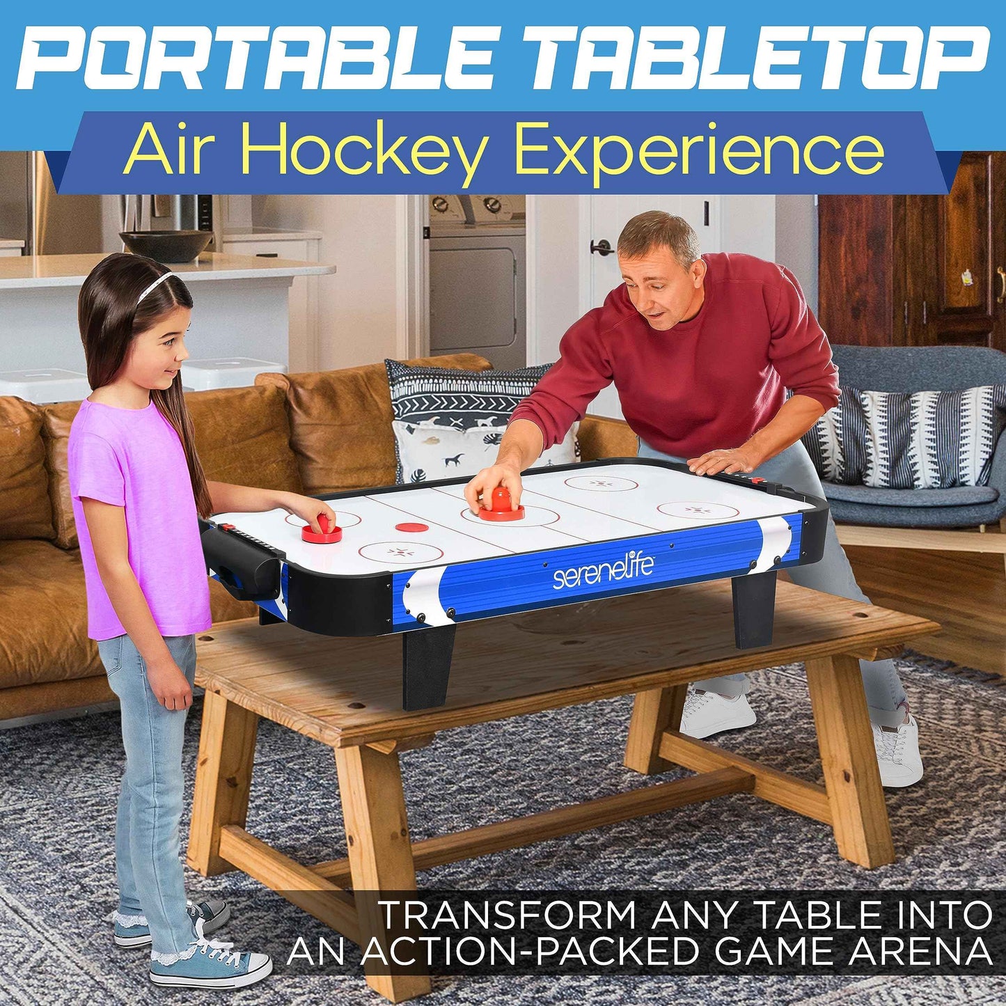 SereneLife 40" Air Hockey Game Tabletop, w/Fastest Game Play Upgraded 110v Motor, Built-in Score Tracker & Puck Dispenser, Accessories