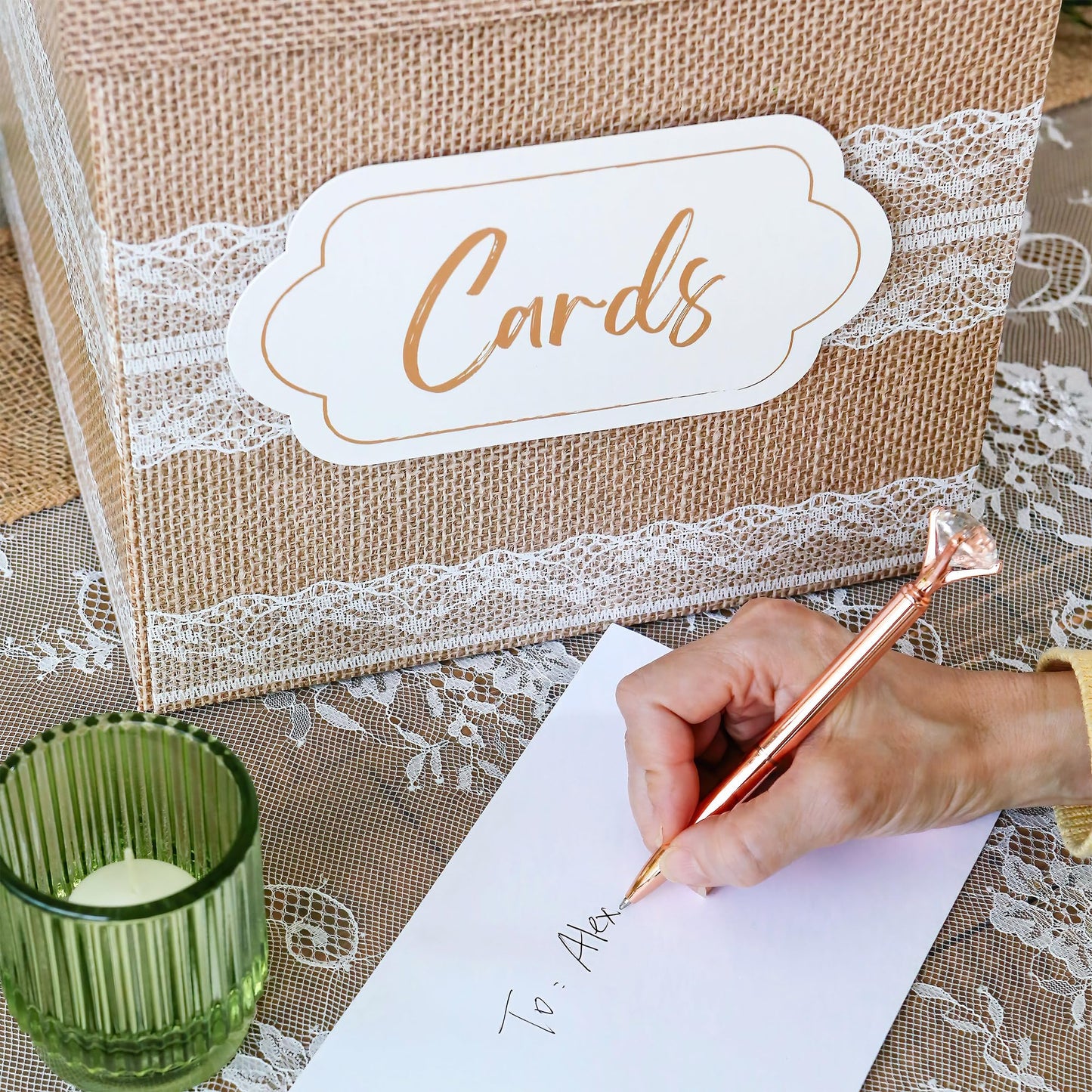 Kate Aspen Rustic Burlap & Lace Gift / Wedding Card Box, Money Box, Farmhouse Wedding Decorations For Reception - Also Perfect for Boho Baby Showers, Birthdays, Graduation