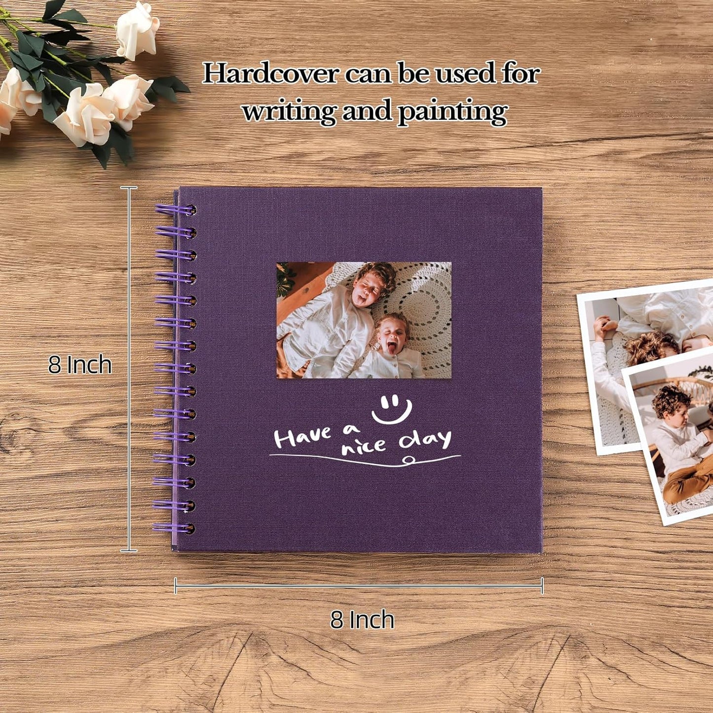 potricher 8 x 8 Inch DIY Scrapbook Album 40 Pages Hardcover Kraft Paper Scrap Book Photo Albums Memory Book for Wedding and Anniversary Family (Purple, 8 Inch)