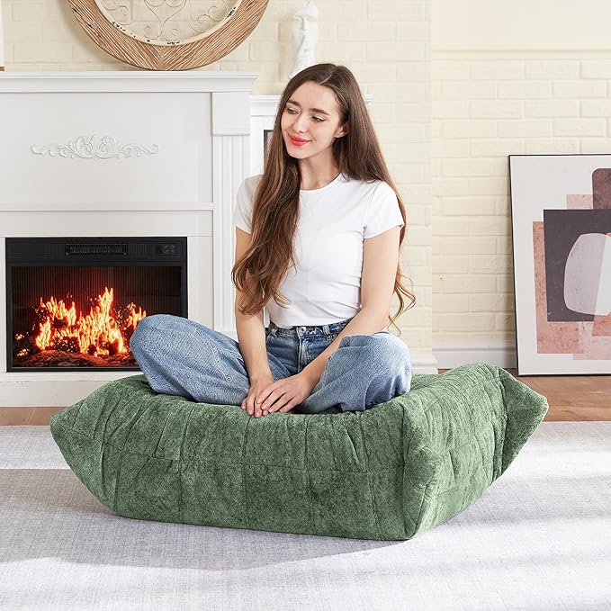 HABUTWAY Bean Bag Ottoman,Foot Rest,Fireside Chair Memory Foam Lazy Bean Bag Sofa for Living Room,Bedroom,Dorm,Office (Ottoman-Green)
