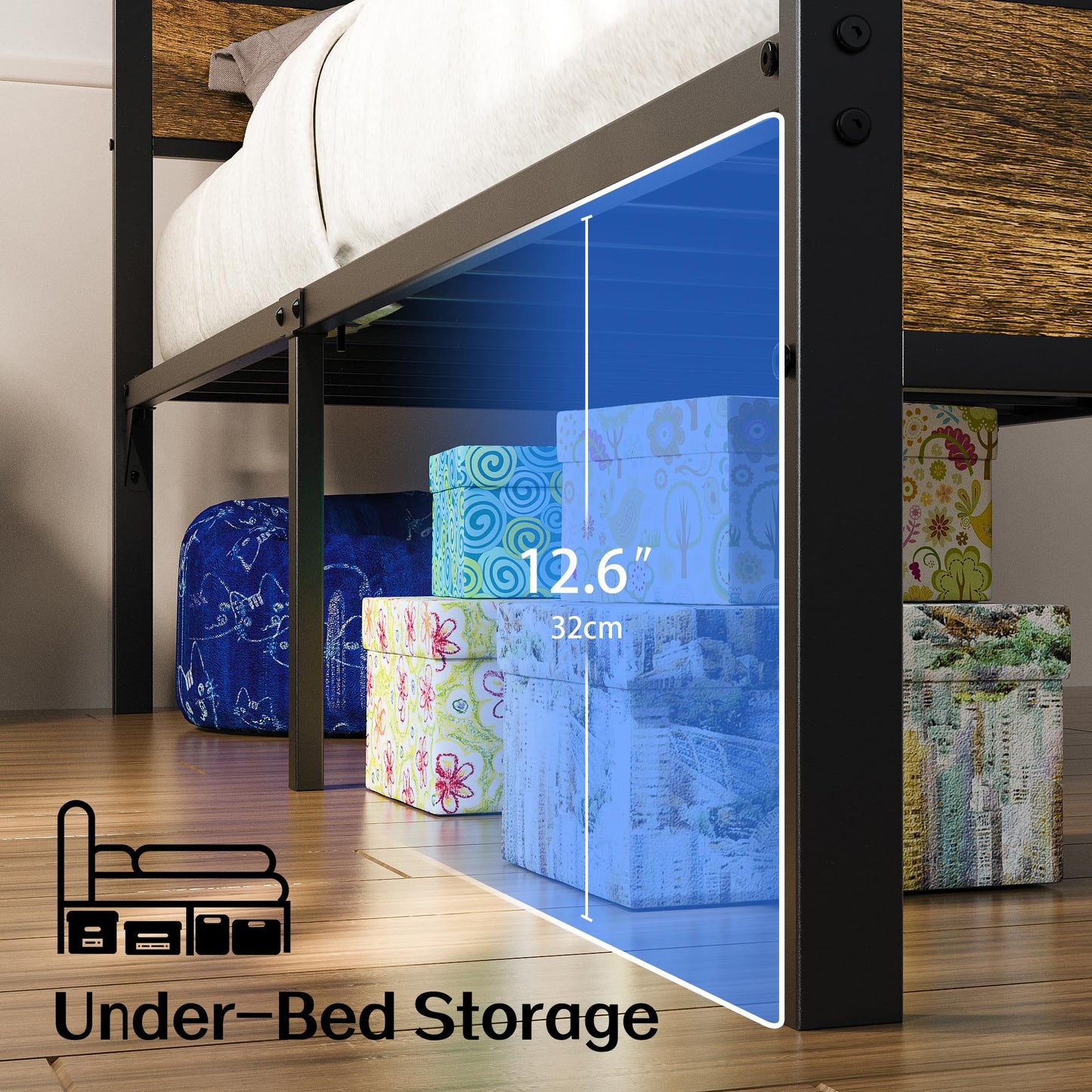 Liians Twin Bed Frame with Storage HeadboardUSB Charging Station, Smart LED Lights, Metal Platform Bed Easy Assembly, No Box Spring Needed