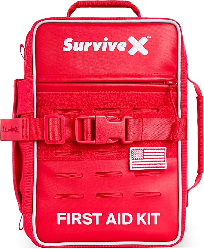 SurviveX Large Pro First Aid Kit for Car, Travel & Home - Emergency Kit for Hiking, Camping, Backpacking and Outdoors - In...