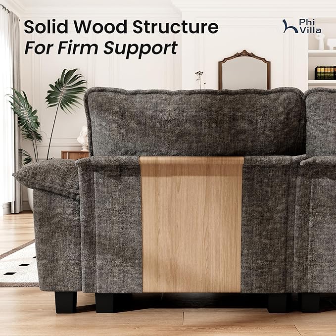 PHI VILLA Cloud Modular Couches Sets, 2 Pieces Sectional Loveseat Sofa Set, 4-Seater Comfy Couch for Living Room Apartment, Chenille Fabric, Smoky Grey