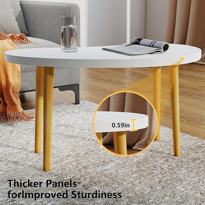 Funecy Mango Coffee Table Low Table with 4 Solid Wood Sturdy Legs, Floor Table Desk for Sitting on The Floor, Storage and Living Room Furniture (White)