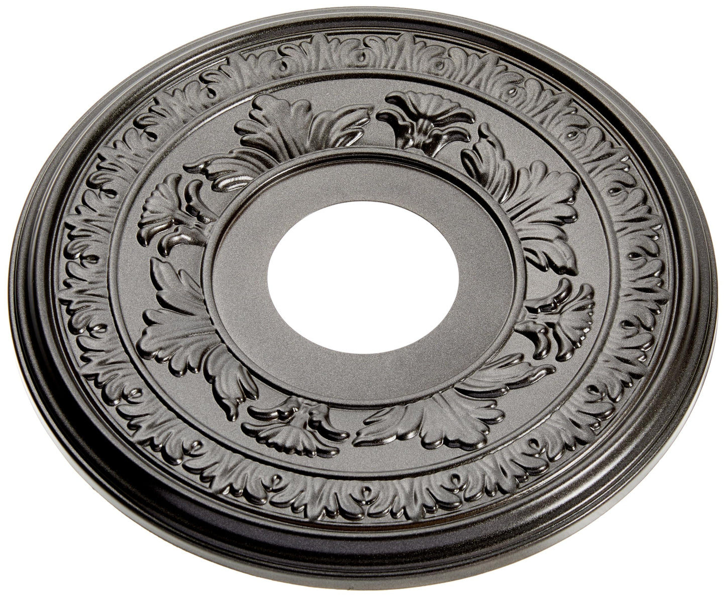 Ekena Millwork 13Od X 3 1/2Id X 3/4P Baltimore Thermoformed Pvc Ceiling Medallion (Fits Canopies Up To 5 1/4), Metallic Black Ni