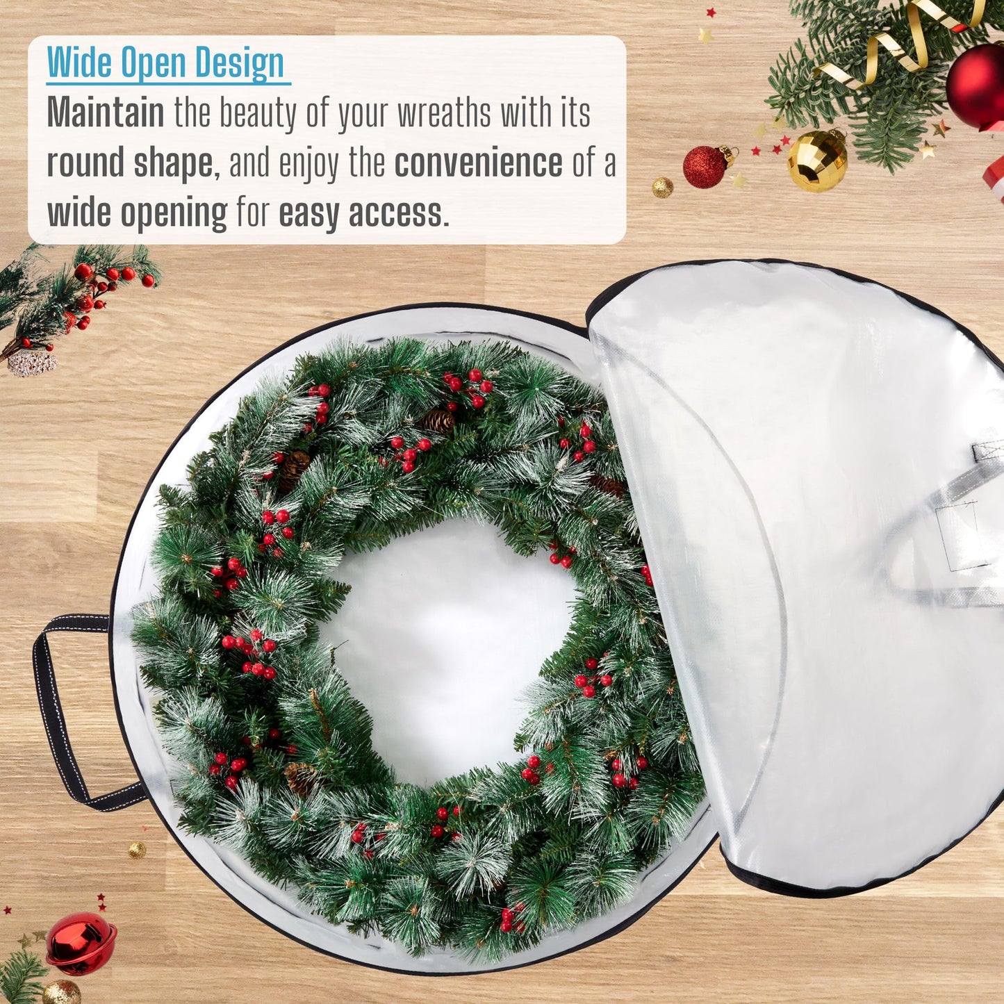 VENO 2 Pack Front Door Wreath Storage Container For Summer - 36 Inch Clear Wreath Bag, Christmas Garland Decoration Organizers with Zipper and Durable Handles (Clear, 36"-2 Pack)
