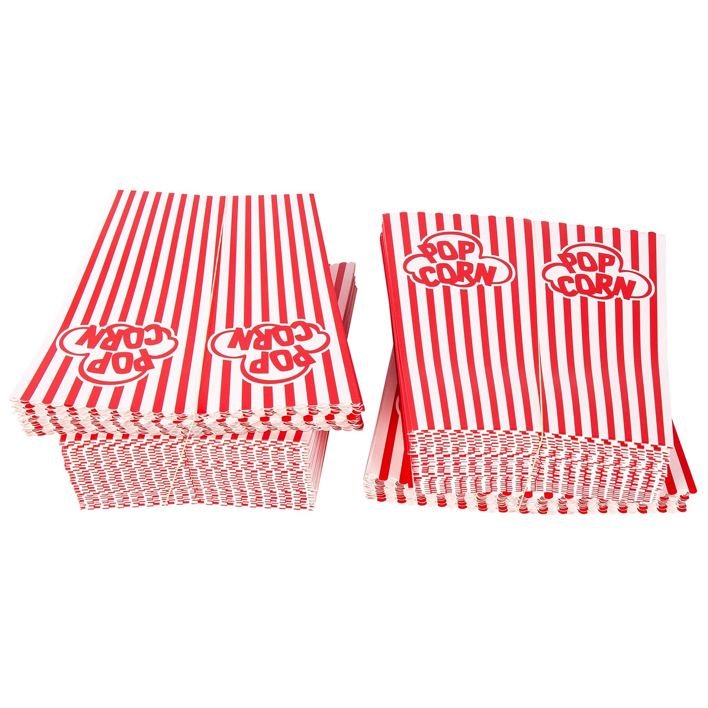 GSM Brands Popcorn Containers Boxes (100 Pack) - Striped White and Red Paper - for Home Movie Theater