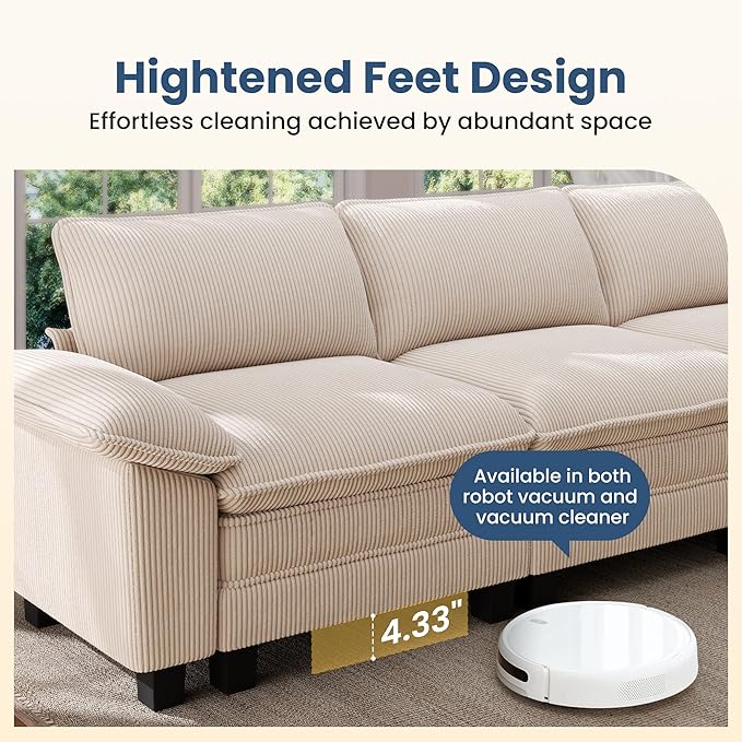 PHI VILLA Indoor Lounge Sofa Chair, One-Person Oversized Sectional Sofa with Ottoman, Single Chaise with Upholstered Deep Seat for Bedroom Reading, Chenille Fabric, Beige