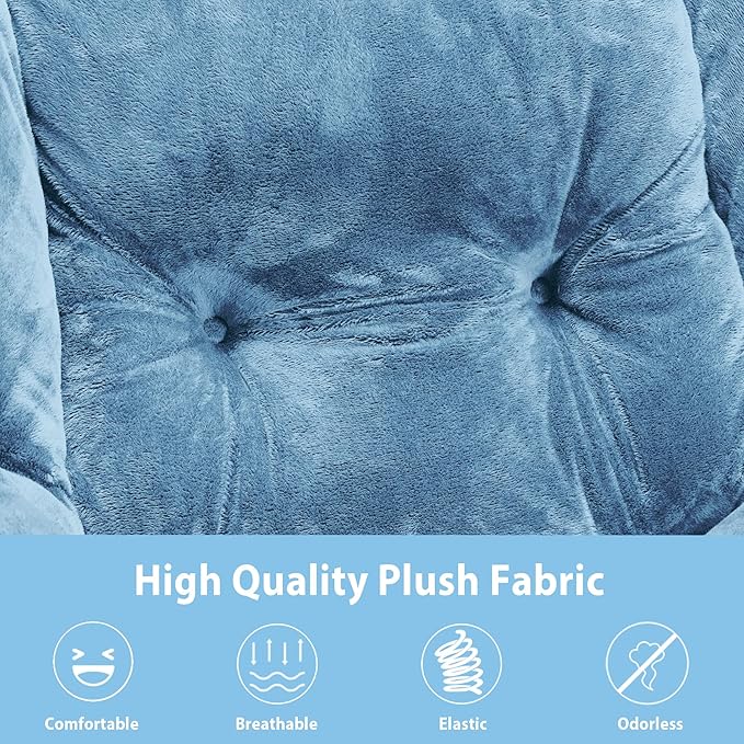 Youtanic Lazy Chair with Folding Ottoman, Accent Chair Plush Upholstered with Metal Structure and Non-Slip Pads, Sofa Armchair with Footrest and Side Storage Bag for Dorm, Room, Office, Blue