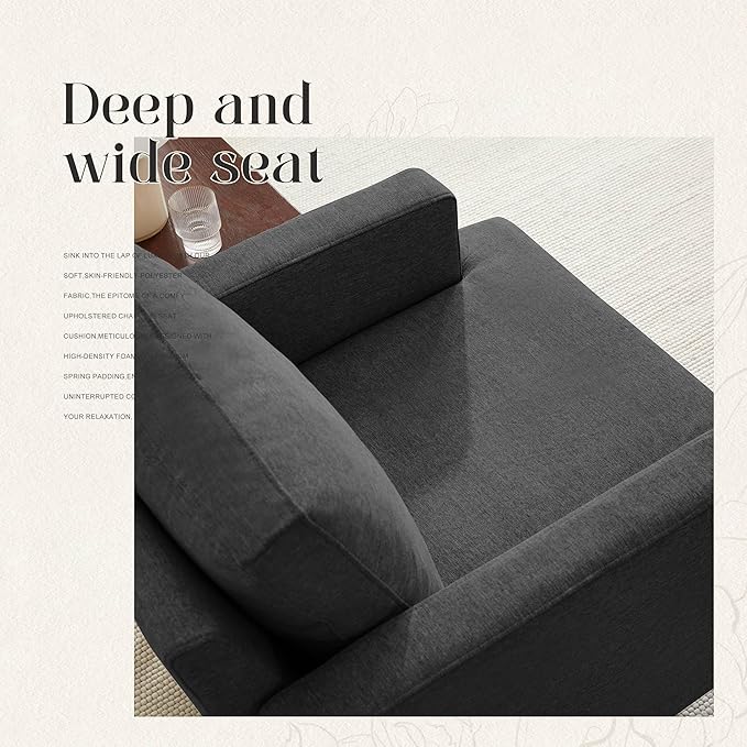Weture Mid-Century Accent Chair,Modern Linen Fabric Armchair for Living Room,Comfy Upholstered Reading Accent Chairs for Bedroom,Single Sofa Chair with Wood Legs (Dark Grey, 2 Pack)