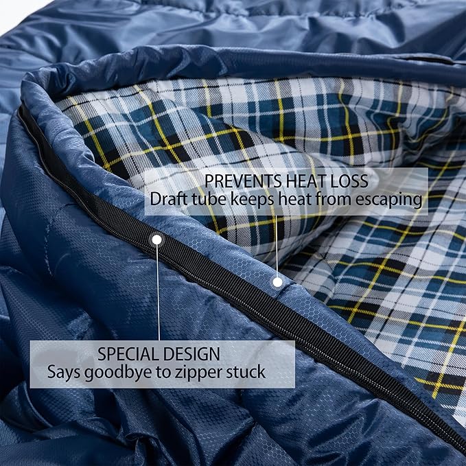 Cold Weather Sleeping Bag 100% Cotton Flannel XXL for Adults Big and Tall,Free Compression Sack