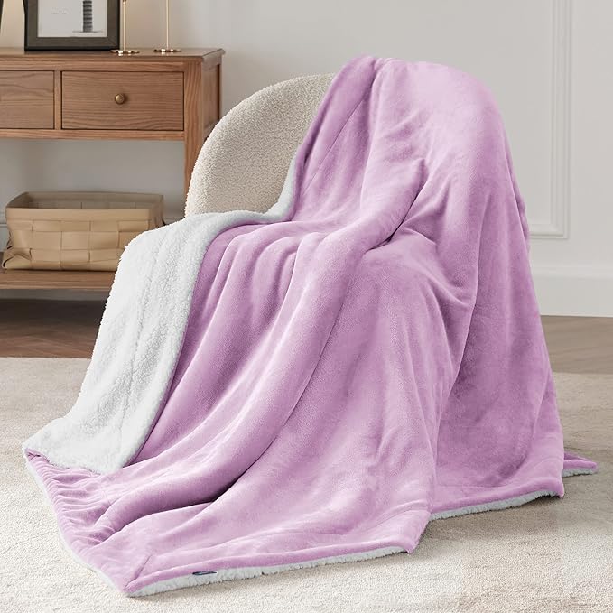 Bedsure GentleSoft Sherpa Fleece Throw Blanket Twin Size for Couch - Thick and Warm Throw for Girls and Women, Soft Fuzzy Plush Twin Blanket for Winter, Non-Heated, Lilac, 60x80 Inches