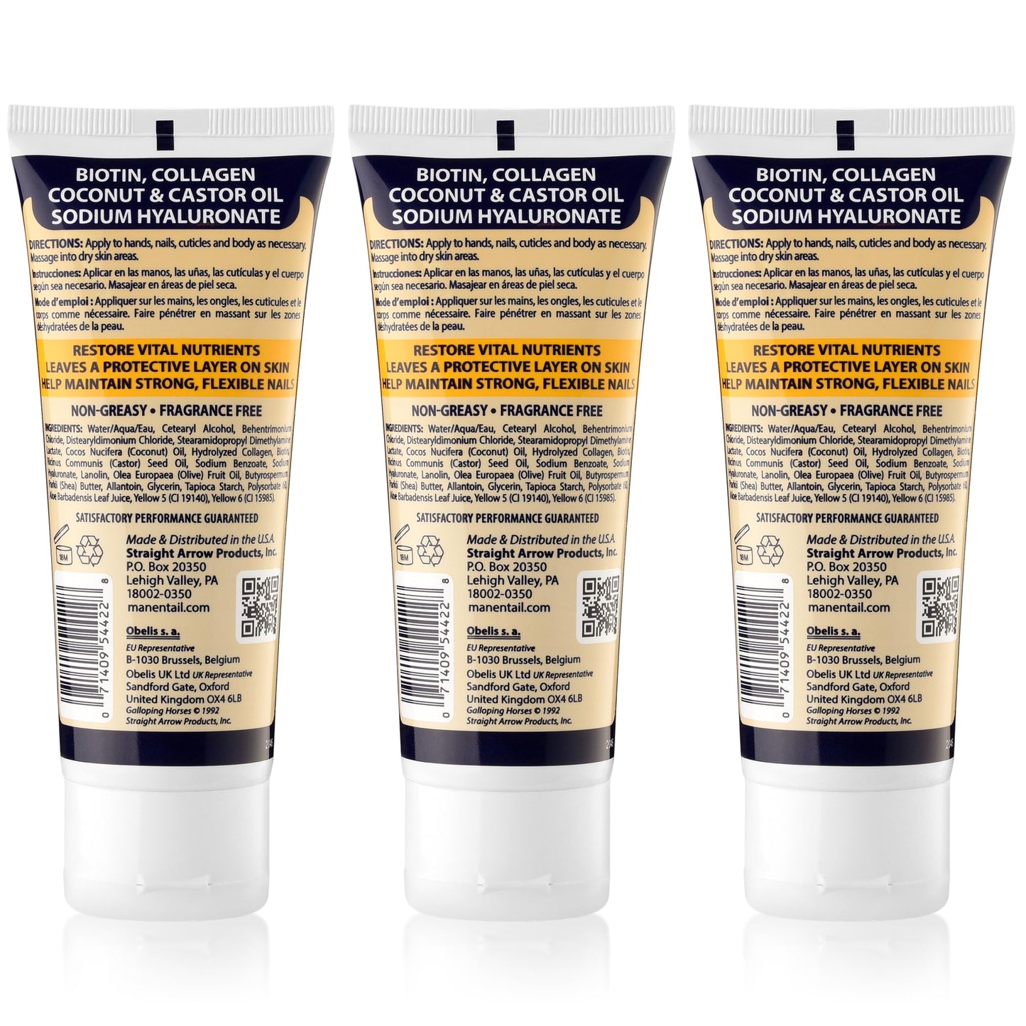 Mane 'n Tail Hoofmaker Hand & Nail Therapy (3.4 Oz Each, 3 Pack) - Fragrance-Free, Biotin & Collagen-Enriched Moisturizing Cream