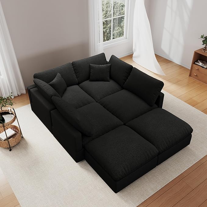 Modular Sectional Sofa Couch for Living Room, Convertible Upholstered Comfy Couches Deep Seat Sofa | Removable & Washable Cushion Covers, Filled with Down Cotton | Free Combination Sleeper Sofa Bed