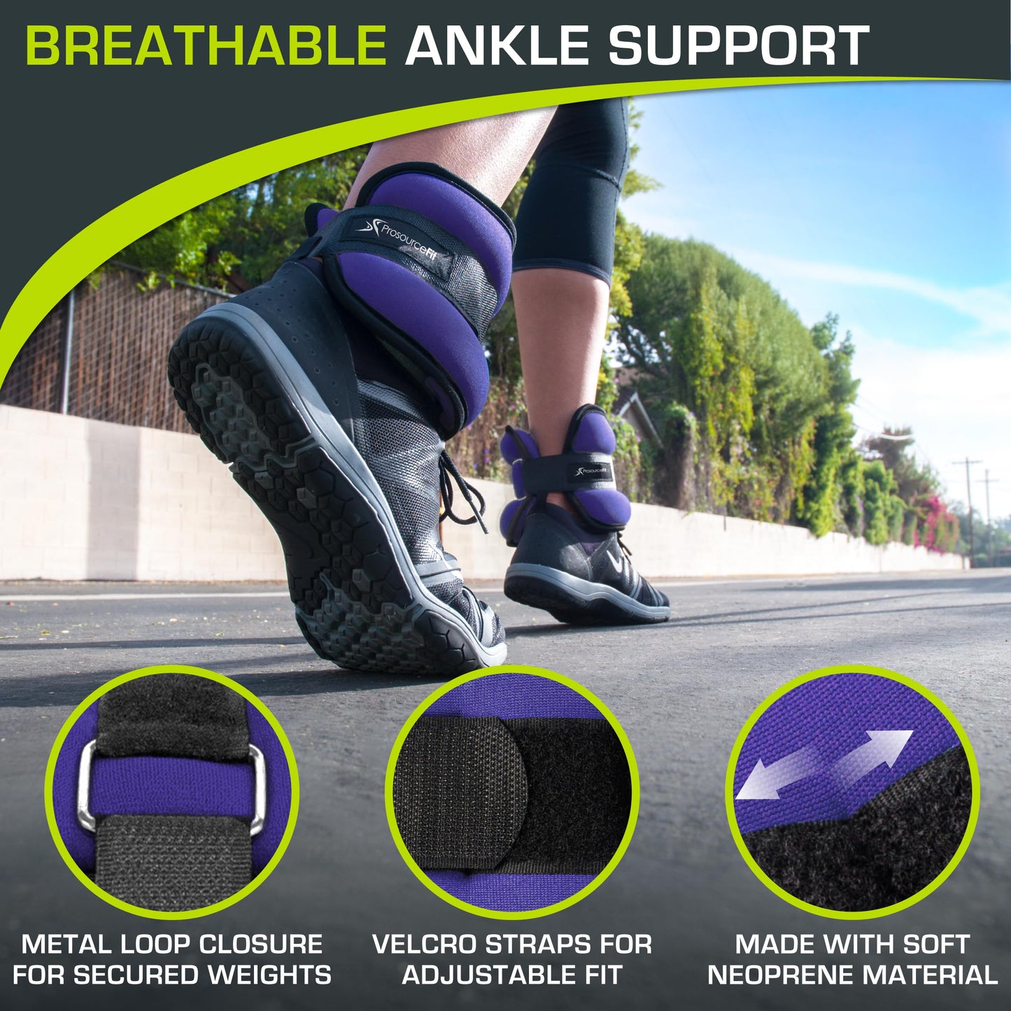 ProsourceFit Ankle / Wrist and Arm / Leg Weights Set of 2, Adjustable Strap for Men and Women, Purple 2.5 LB