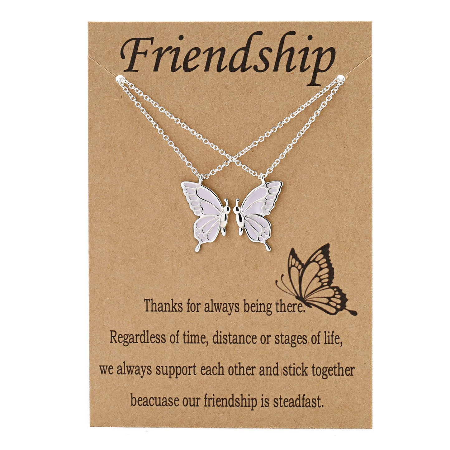 Friendship Necklace - Best Friend BFF Butterfly Matching Necklace Gifts for Women Friends, Long Distance Birthday Christmas Vale