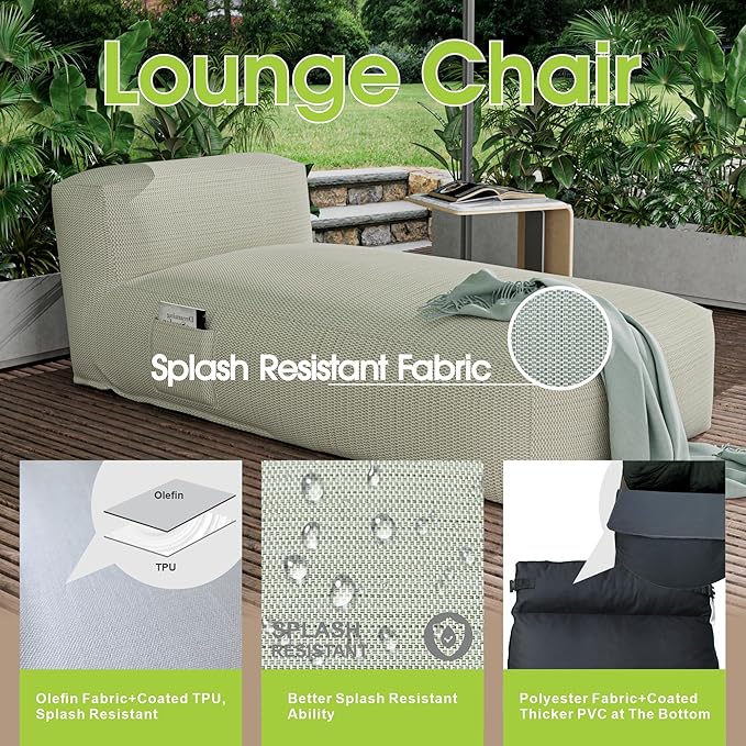 OPEAK Patio Furniture Chaise Lounge Chair Outdoor Reclining Sofa Garden Pool Lounge Chairs for Outside Sunbathing Recliners Outdoor Bed Beach Chaise Lounge Chair Sunbed (Light Green, 70'' Length)