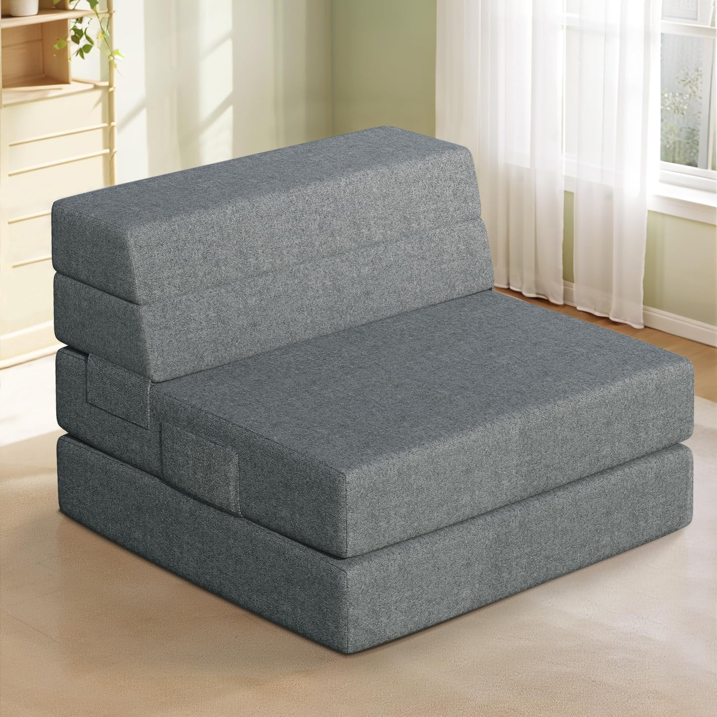Youzi Folding Sofa Bed, Foldable Mattress for Bedroom and Living Room, 6 Inches Single Four-fold Floor Sofas for Guests, Sofa Bed Chair Floor Mattress with Washable Cover, Dark Gray, 75" x 25" x 6"