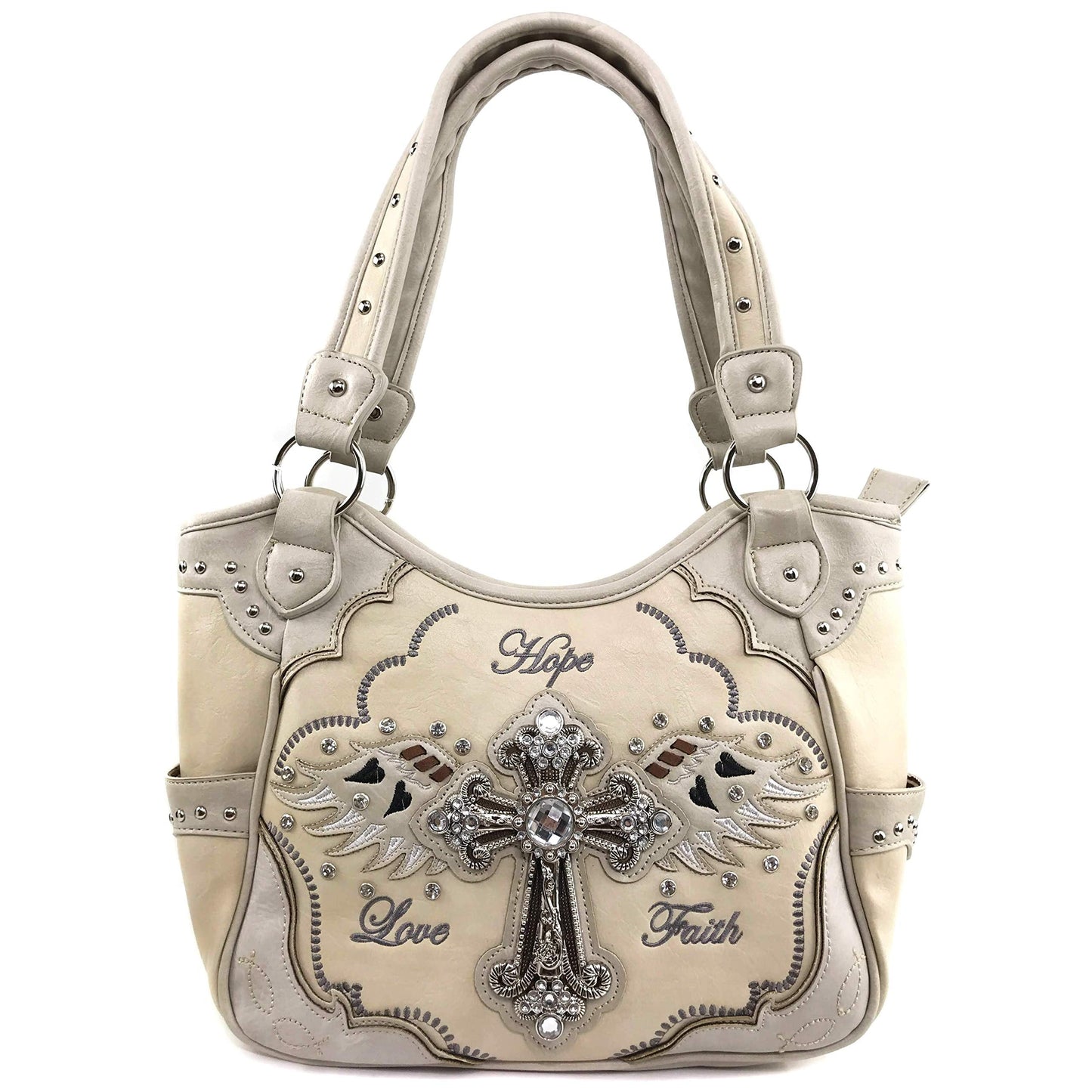 Zelris Faith Love Hope Cross Angel Wing Women Conceal Carry Women Tote Purse (Beige)
