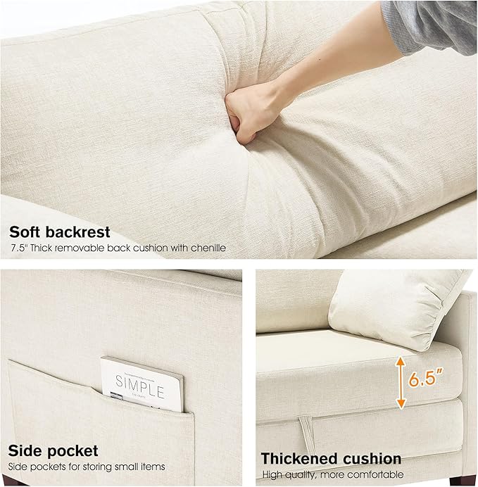kakuboohi 51" Loveseat Sleeper Sofa Bed, Chenille Convertible Floor Sofa Bed for Small Spaces, Folding Couch Bed with Deep Seat, 2 Pillows & Solid Frame, Pull Out Floor Couch for Living Room, Beige