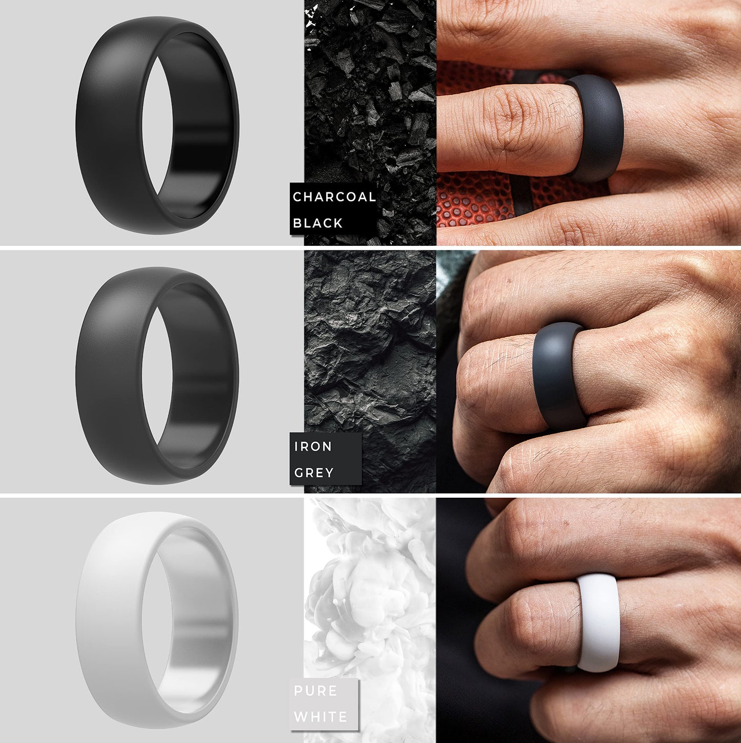 ThunderFit Silicone Wedding Rings for Men, Rubber Engagement Bands 8.7mm Wide 2.5mm Thick - 1/2/3/4/5/6/7/12/16 Variety Multipac