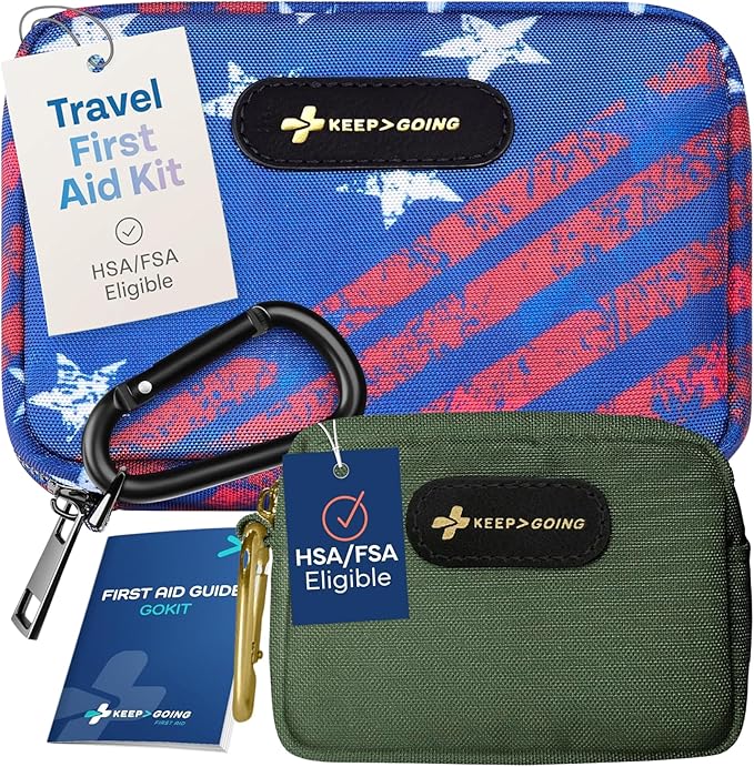 Keep Going Travel First Aid Kit Bundle of 2 Kits, First Aid Kit for Car, Home, Dorm, & Boat with Latex-Free Bandages – Tra...
