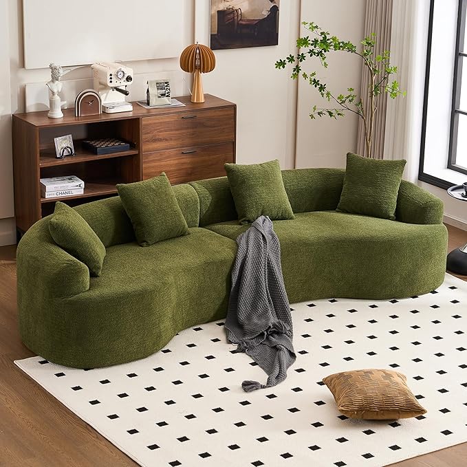 110" Oversized Modern Curved Cloud Sectional Sofa, Luxury Plush Chenille 4-Seater Deep Wide Seat Couch with 4 Pillows, No Assembly Needed Apartment Living Room Furniture, Beige