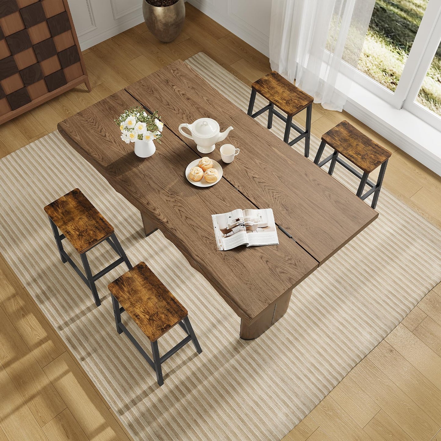 HOOBRO Bar Stools Set of 4, Counter Height Bar Stools, 23.6'' Bar Chairs, Saddle Stools with Footrests, Industrial Barstools for Dining Room, Kitchen, Bar, Rustic Brown and Black BF02MDP401