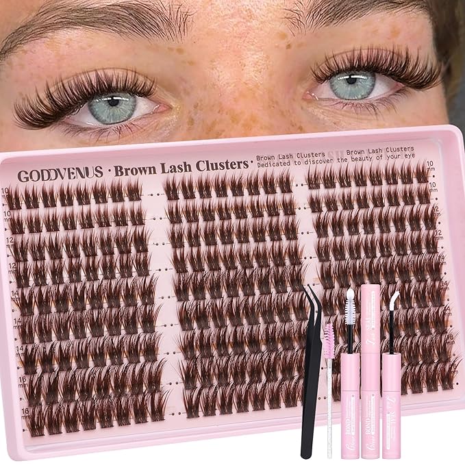 Brown Wispy Lash Clusters Kit Manga Eyelashes Clusters Natural Cluster Eyelash Extensions Kit Fairy DIY Lash Extension Anime C Curl Waterproof Individual Eye Lashes