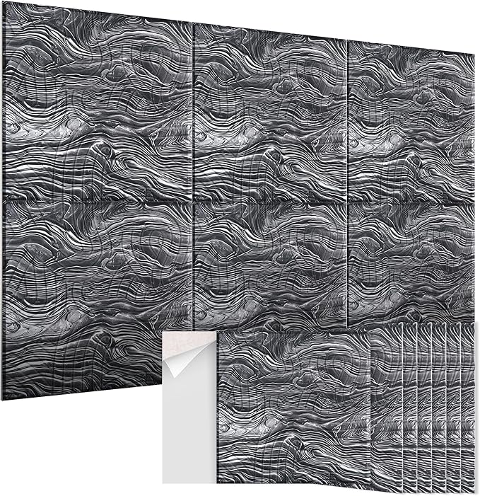 EVENRISING Acoustic Wall Panels 6 Pack, 24"x24"Decorative Art Soundproof Panels, Sound Absorbing Self-Adhesive Panel, Acoustic Treatment for Studio, Home Theater, Office (Ocean AuraStone)