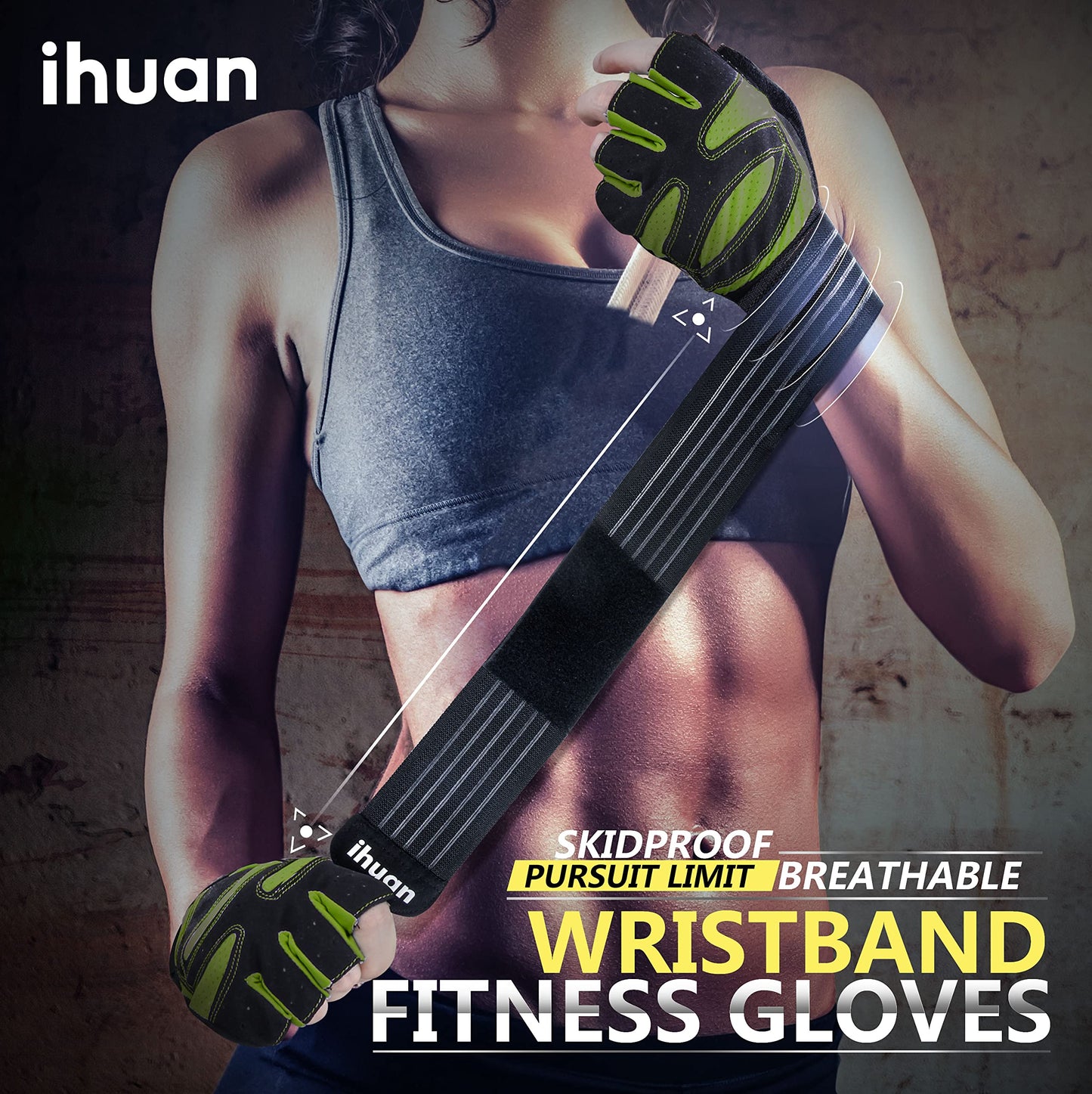 ihuan Ventilated Weight Lifting Gym Workout Gloves with Wrist Wrap Support for Men & Women, Full Palm Protection, for Weightlifting, Training, Fitness, Hanging, Pull ups (Dark Green, S)