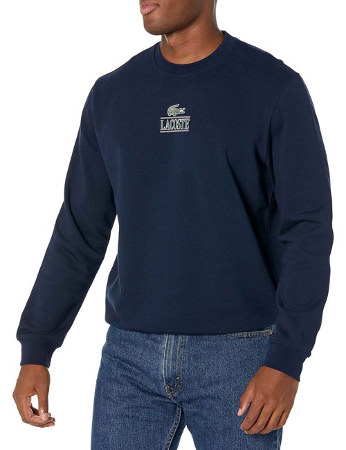 Lacoste Men's Core Collection Classic Fit Branding Crew Neck Sweatshirt, Marine, XX-Small