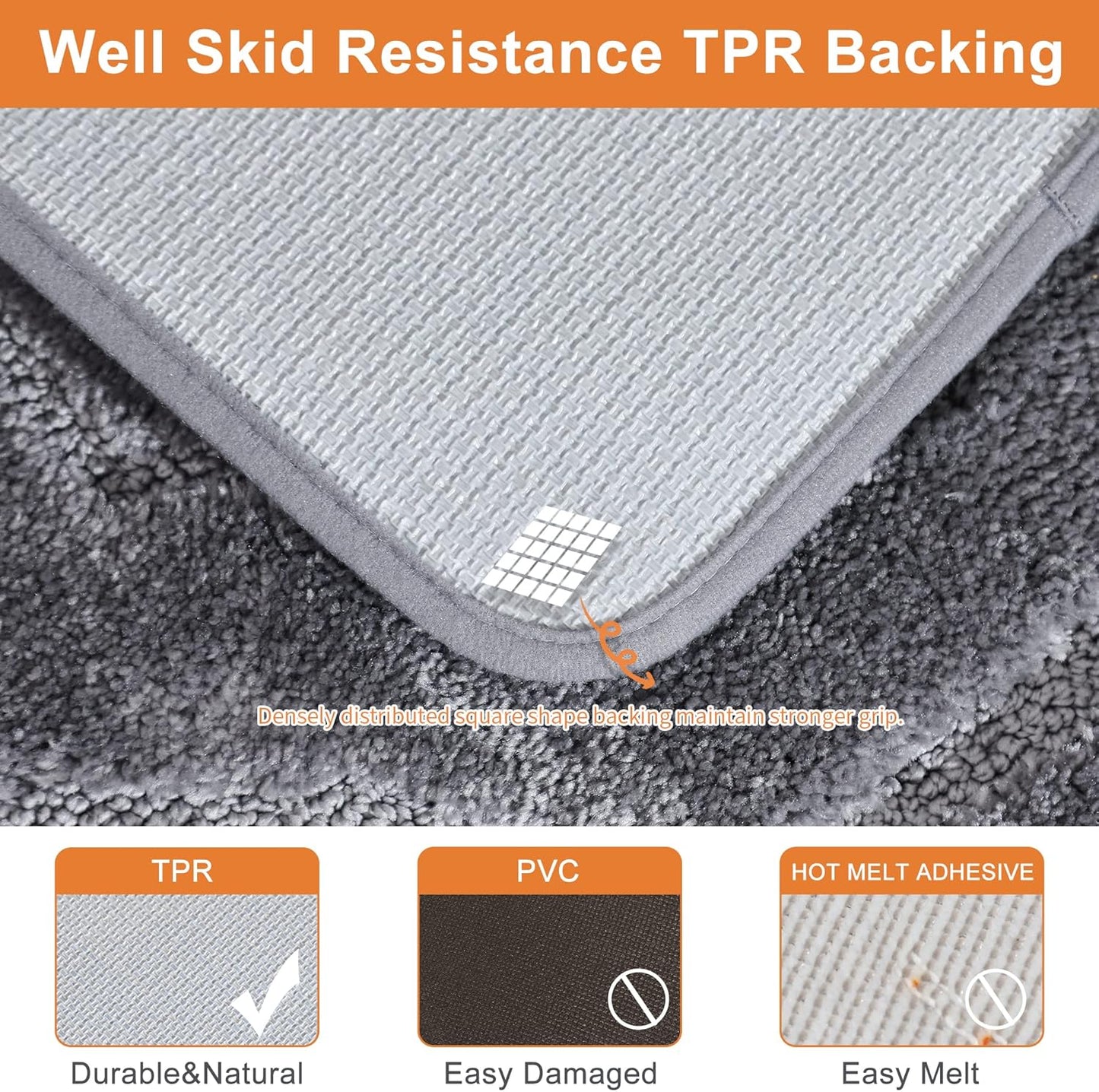 BEQHAUSE-Bathroom-Rugs-Soft& Absorbent-Non-Slip-Bath Mats for Bathroom Polyester Bath Mat Machine Washable Baths Carpet Grey Thick Shower Mat for Bathrooms, Bathtub and Sink 16"x24"