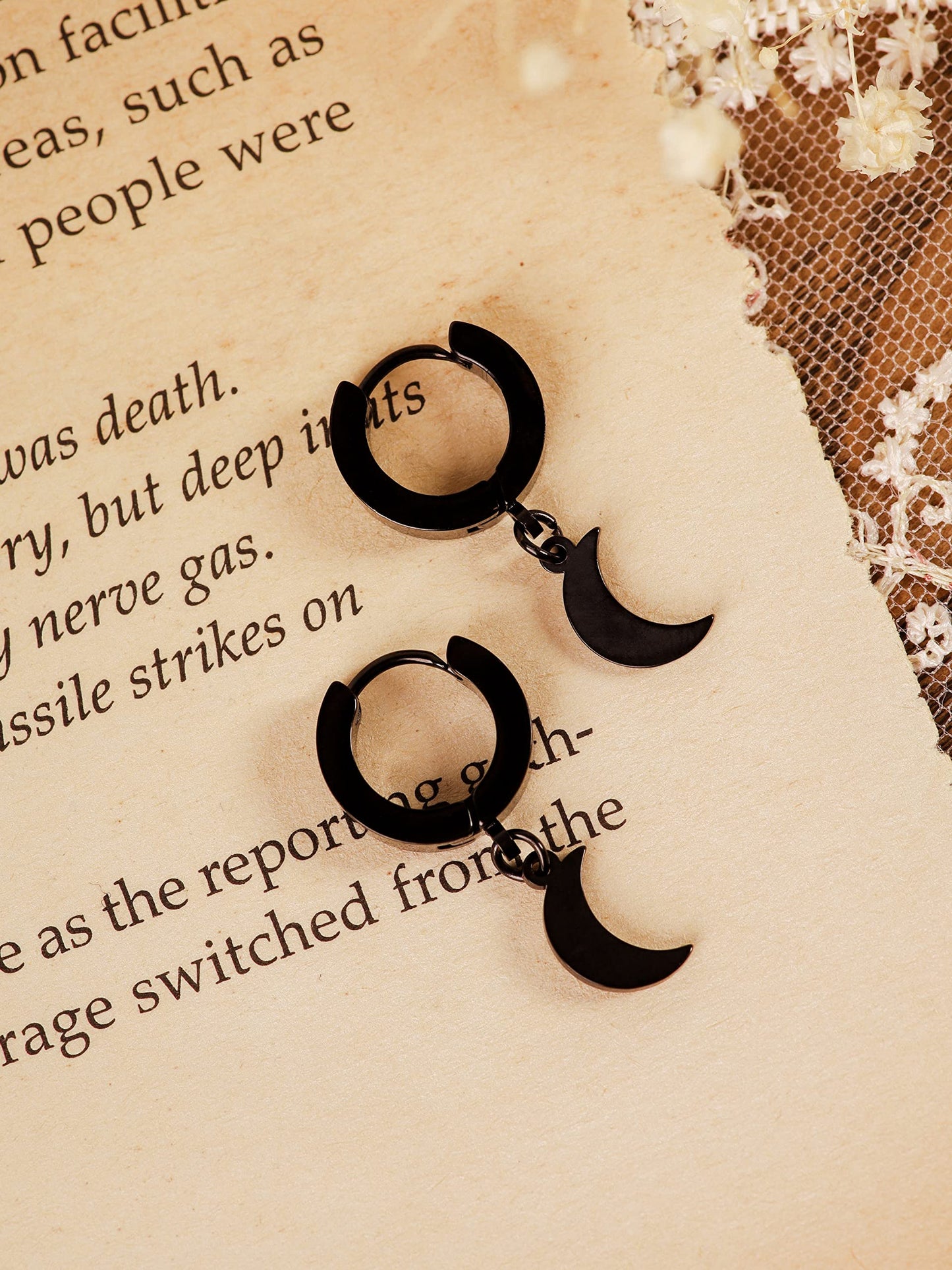 Sacina Black Crescent Moon Earrings - Gothic, Goth, Grunge & Emo Styles - Stainless Steel, No Gemstone