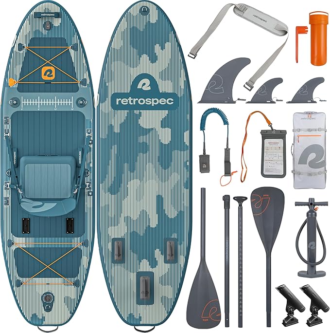 Retrospec June Nano Kids Inflatable Fishing Paddle Board SUP Kayak: 9'6" Hybrid Paddleboard with Rod Holders, Removable Se...