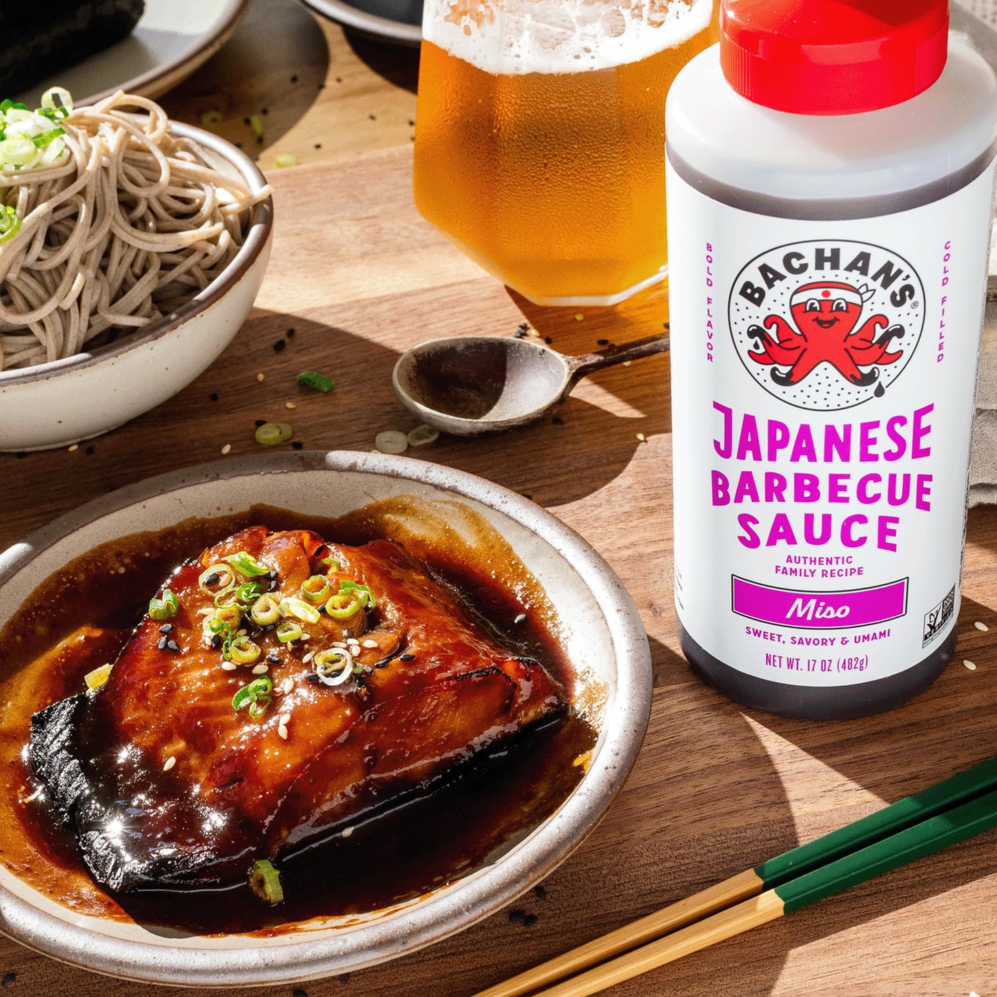 Bachan's Japanese Barbecue Sauce 2 Pack - 1 Original, 1 Miso - BBQ Sauce for Wings, Chicken, Beef, Pork, Seafood, Noodles, and More. Non GMO, No Preservatives, Vegan, BPA free