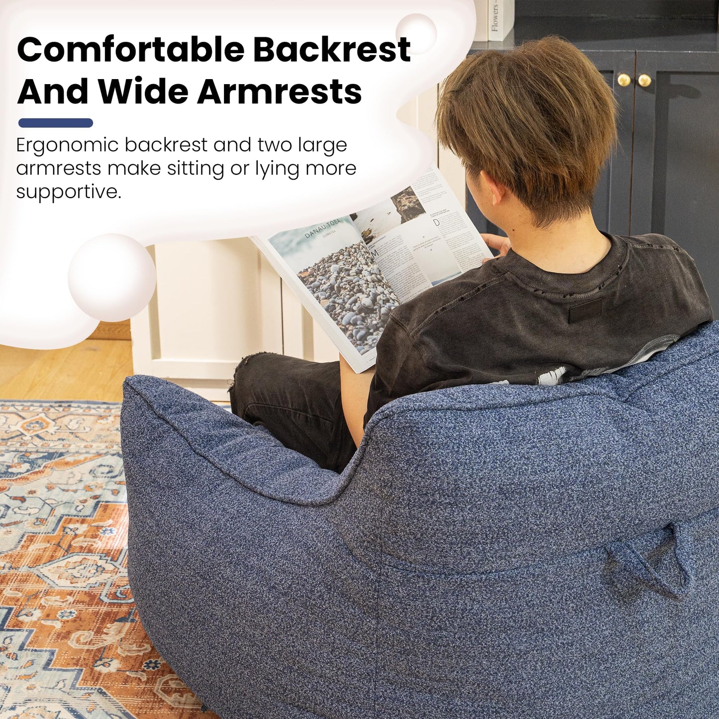 Cvortll Bean Bag Chair for Adults, Comfy Tufted Bean Bag Chair Sofa with Armrests, Lazy Beanbag Chair with Foam Filler Stuffed Bean Bag Couch Sofa for Reading in Bedroom, Living Room and Dorms