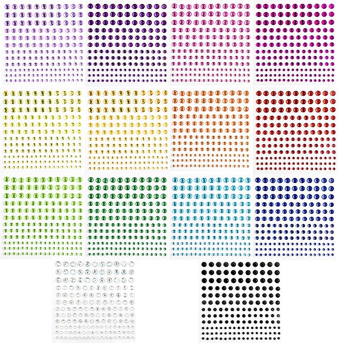 2310 PCS Self Adhesive Rhinestone Gem Stickers for Face Nail Body Makeup Festival,4 Size 14 Sheets Bling Jewels Stickers E...