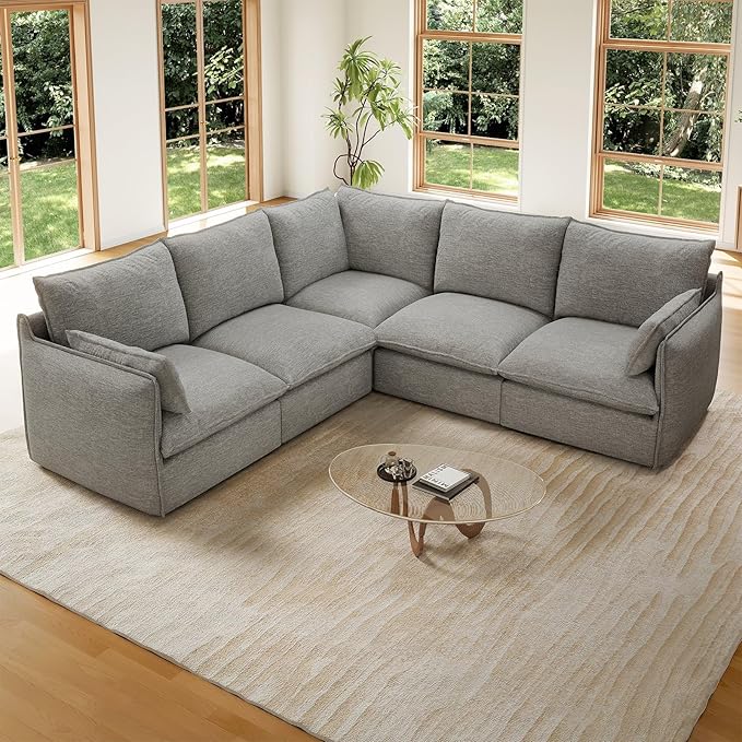 Forest aesthetics Cloud Modular Sectional,V Shape 5 Seater Waterproof High Backrest Sectional Sofas,Down Filled Modular Couch with Removable Washable Cover for Living Room,Dark Gray