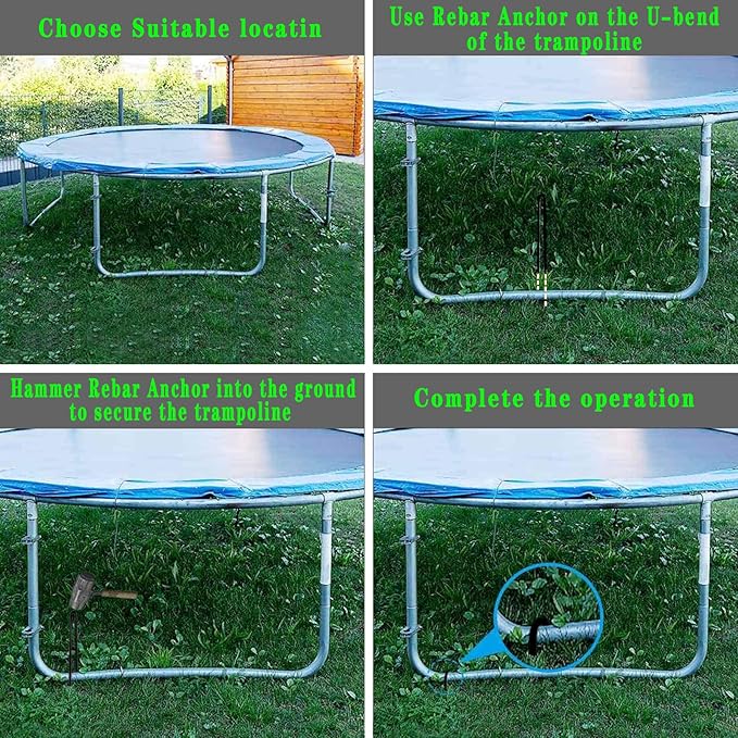10-Inch Trampoline Stakes Heavy Duty U Shaped Rebar Ground Stakes Ground Anchors for Sporting Goods Security, House Construction (12)