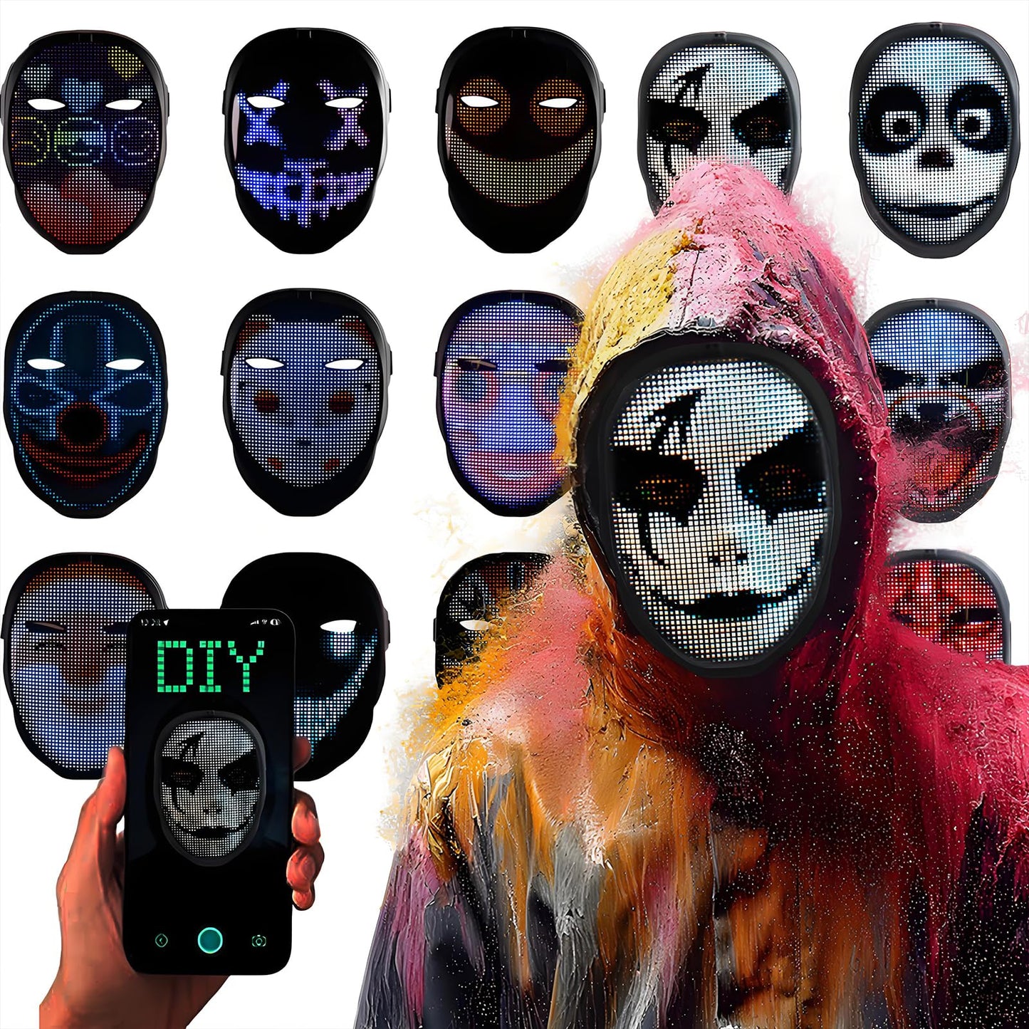JDBMAOYE Led Mask With App Control,Lighted Up Mask With Gesture Sensing,Led Halloween Mask For Halloween Costume,Masquerade,Cosplay Party