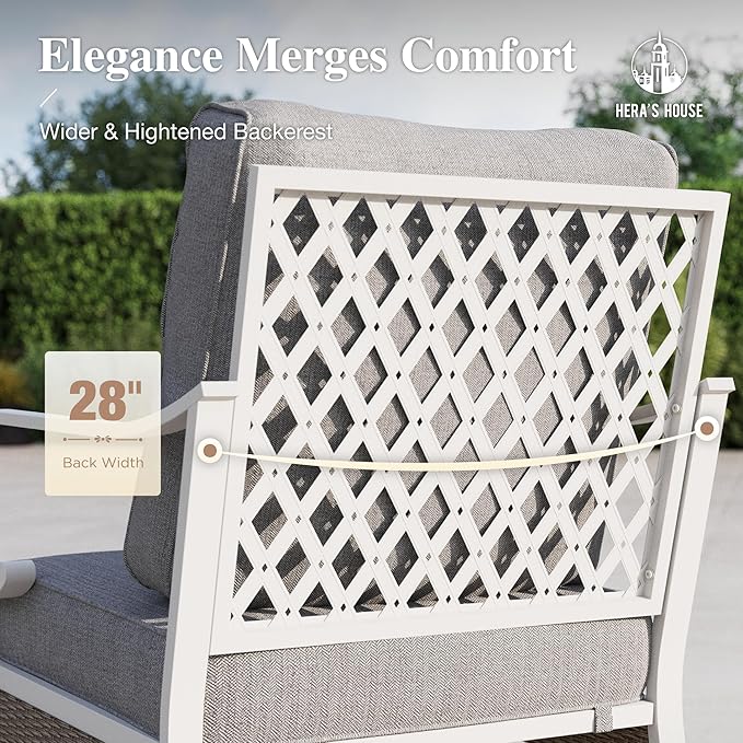 HERA'S HOUSE 4-Piece Patio Furniture Set with Metal & Rattan Design, Includes 2 Swivel, Chairs, 3-Seat Sofa & Marble Coffee Table, All-Weather Outdoor Conversation Set for Garden Backyard, Beige